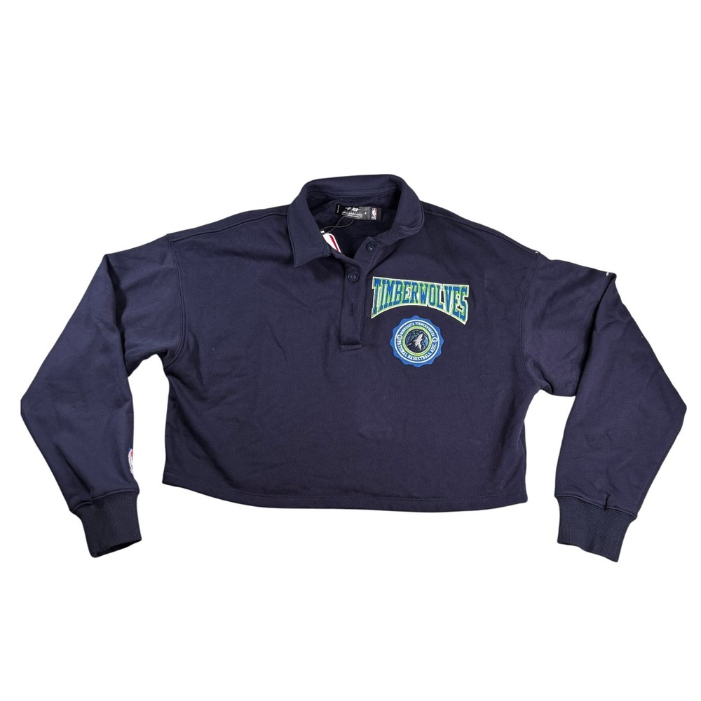 Pro Standard Minnesota Timberwolve NBA Cropped Fleece Sweatshirt Navy Small NEW